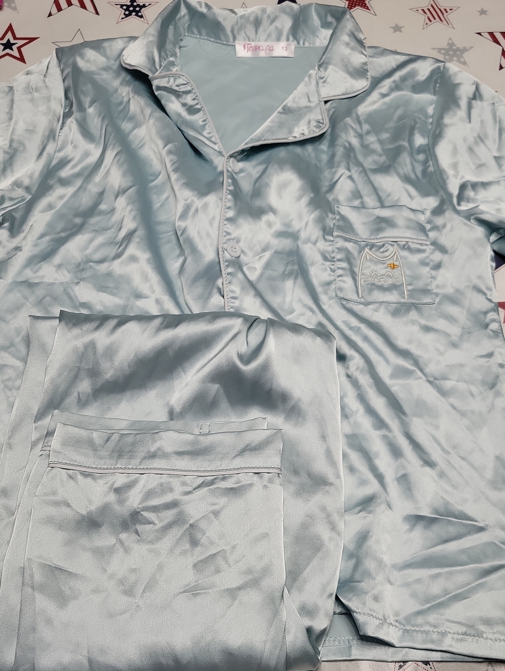 Topgal Satin Pajama Top in Pale Blue